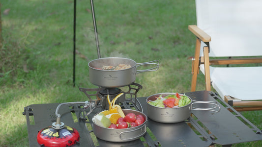 Boundless Voyage Titanium Pot Pan Set with Collapsible Folding Handle Ultralight Tableware Outdoor Dinnerware Set 3pcs