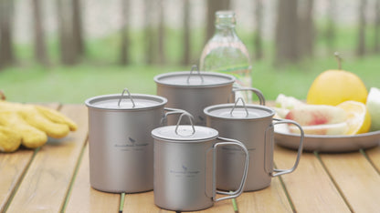 Unlimited Voyage 300ml Titanium Alloy Cup with Lid and Folding Handle for Outdoor Camping Ultra-Light Water Tea and Coffee Cup
