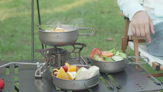 Boundless Voyage Titanium Bowl Pan Set Outdoor Camping Picnic Ultralight Cookware Dish Frying Pan Mess Kit 3pcs