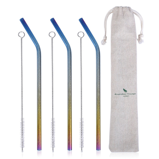 Boundless Voyage Titanium Curved Straw – Eco-Friendly TA1 Titanium Reusable Straw with Cleaning Brush | Multicolor for Juice, Water & Coffee