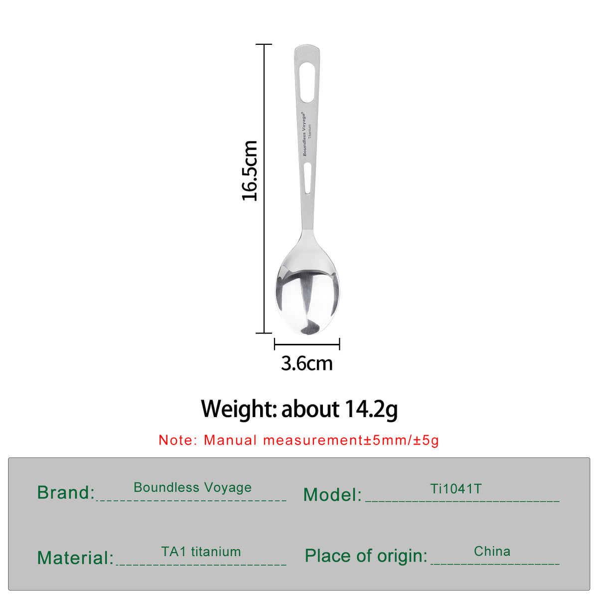 Boundless Voyage Titanium Spoon – 14.2g Ultralight TA1 Titanium Camping Spoon for Backpacking, Hiking, Travel & Everyday Use