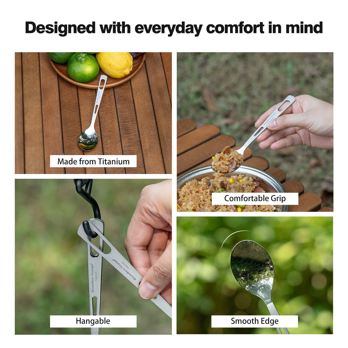 Boundless Voyage Titanium Spoon – 14.2g Ultralight TA1 Titanium Camping Spoon for Backpacking, Hiking, Travel & Everyday Use