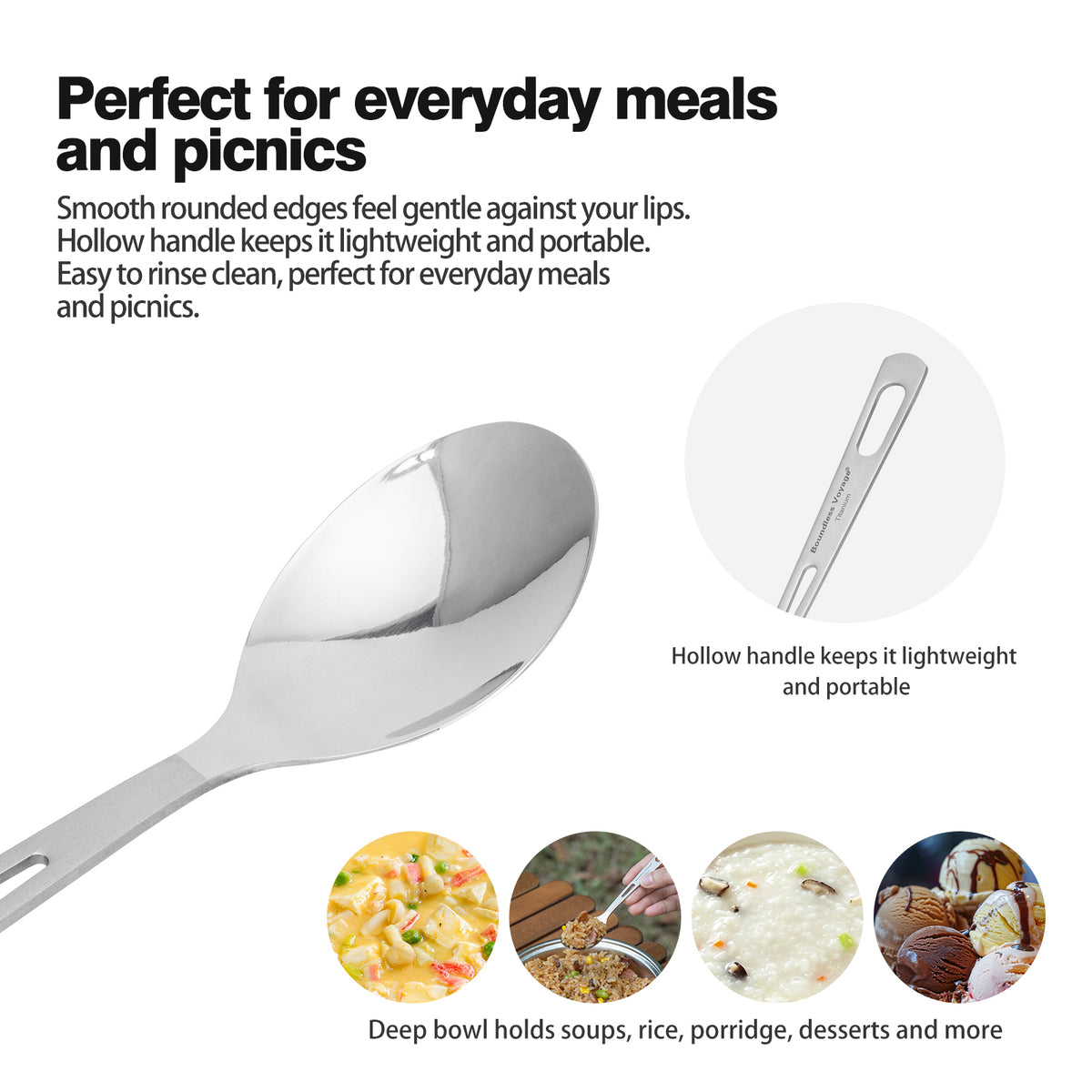 Boundless Voyage Titanium Spoon – 14.2g Ultralight TA1 Titanium Camping Spoon for Backpacking, Hiking, Travel & Everyday Use