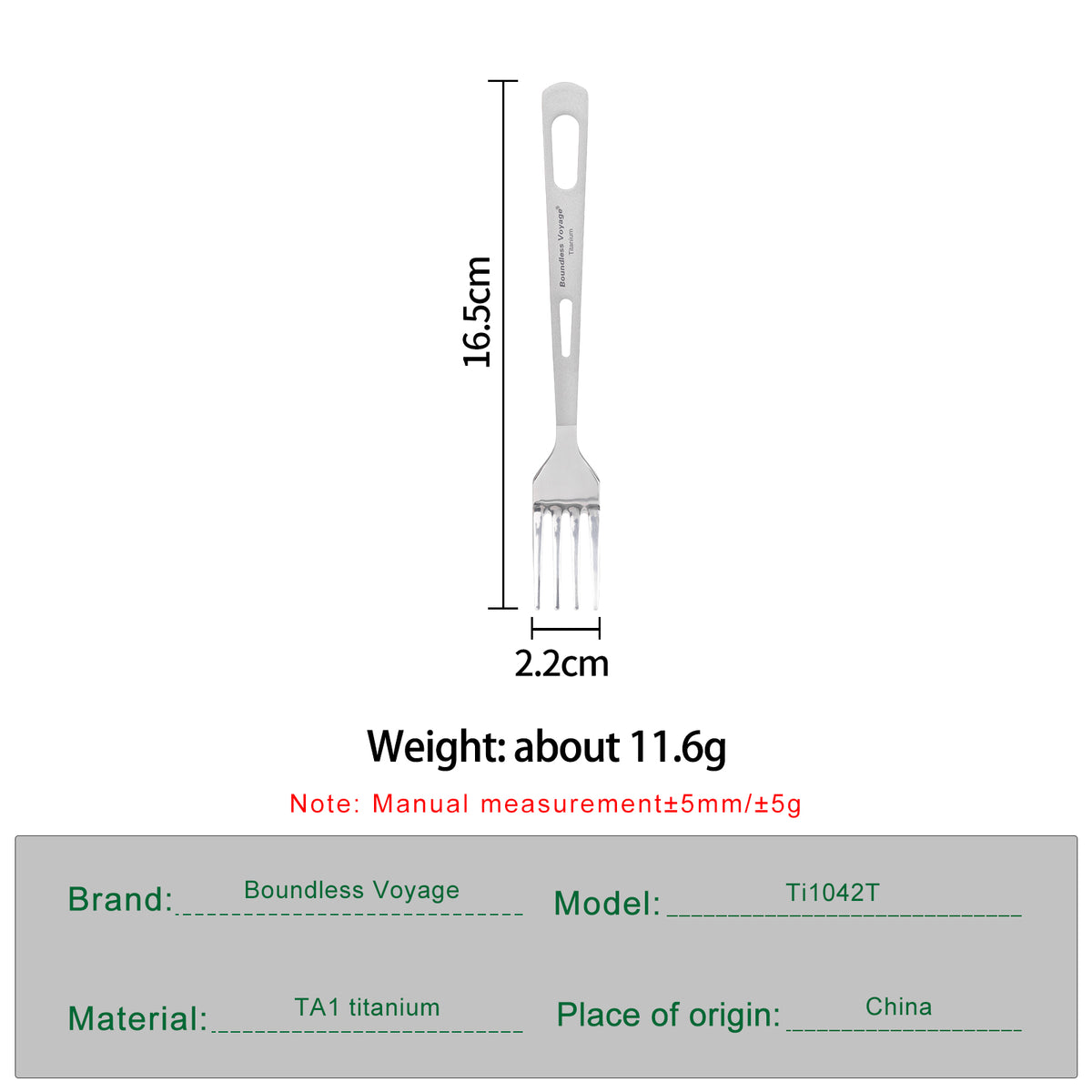 Boundless Voyage Titanium Fork – 11.6g Ultralight TA1 Titanium Camping Fork for Backpacking, Hiking, Travel & Everyday Use