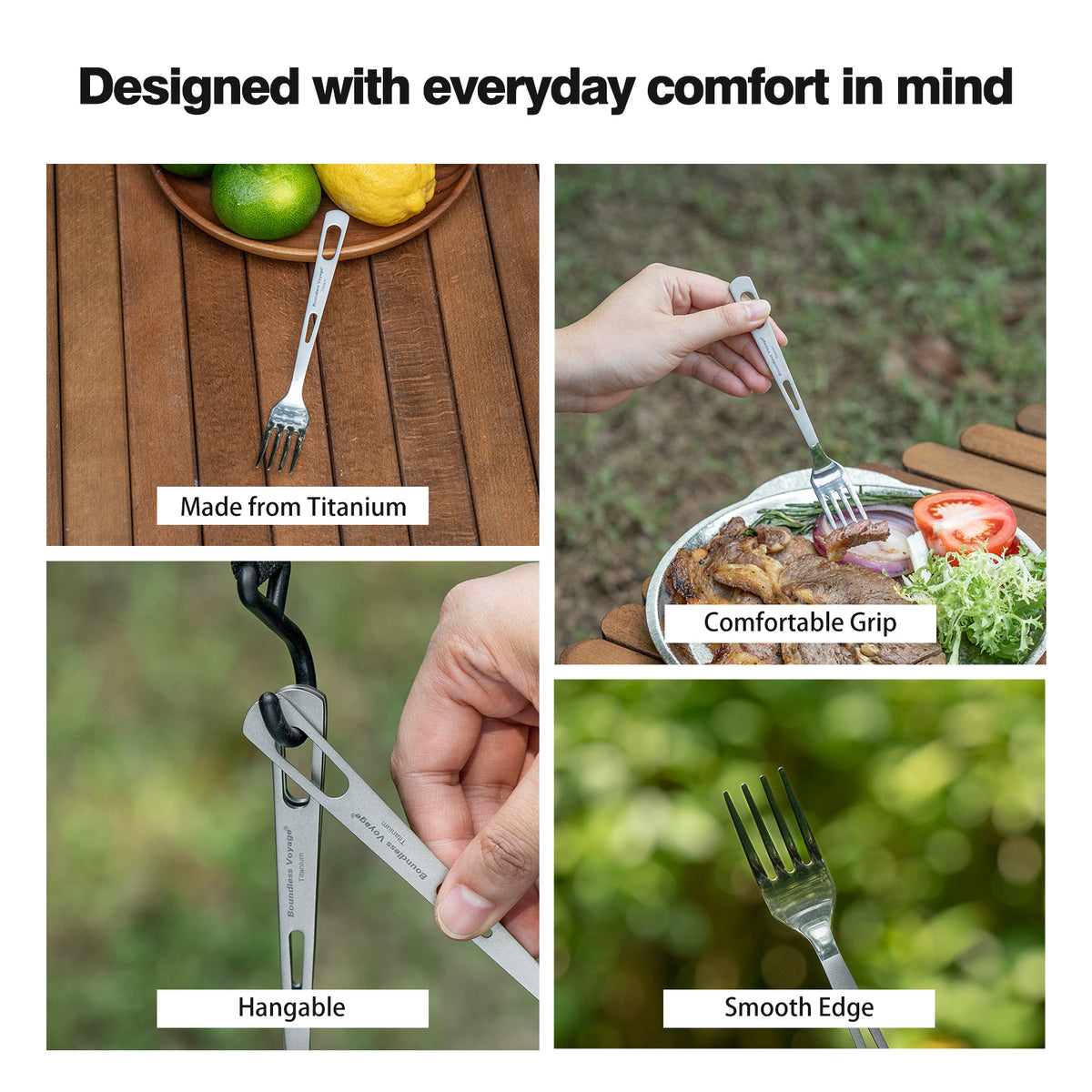 Boundless Voyage Titanium Fork – 11.6g Ultralight TA1 Titanium Camping Fork for Backpacking, Hiking, Travel & Everyday Use