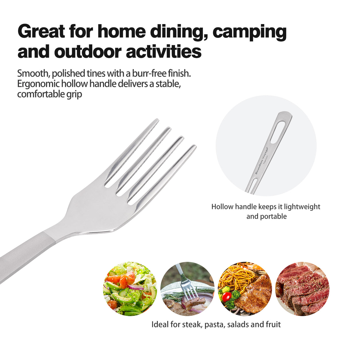Boundless Voyage Titanium Fork – 11.6g Ultralight TA1 Titanium Camping Fork for Backpacking, Hiking, Travel & Everyday Use