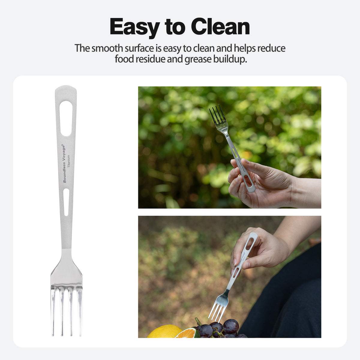 Boundless Voyage Titanium Fork – 11.6g Ultralight TA1 Titanium Camping Fork for Backpacking, Hiking, Travel & Everyday Use