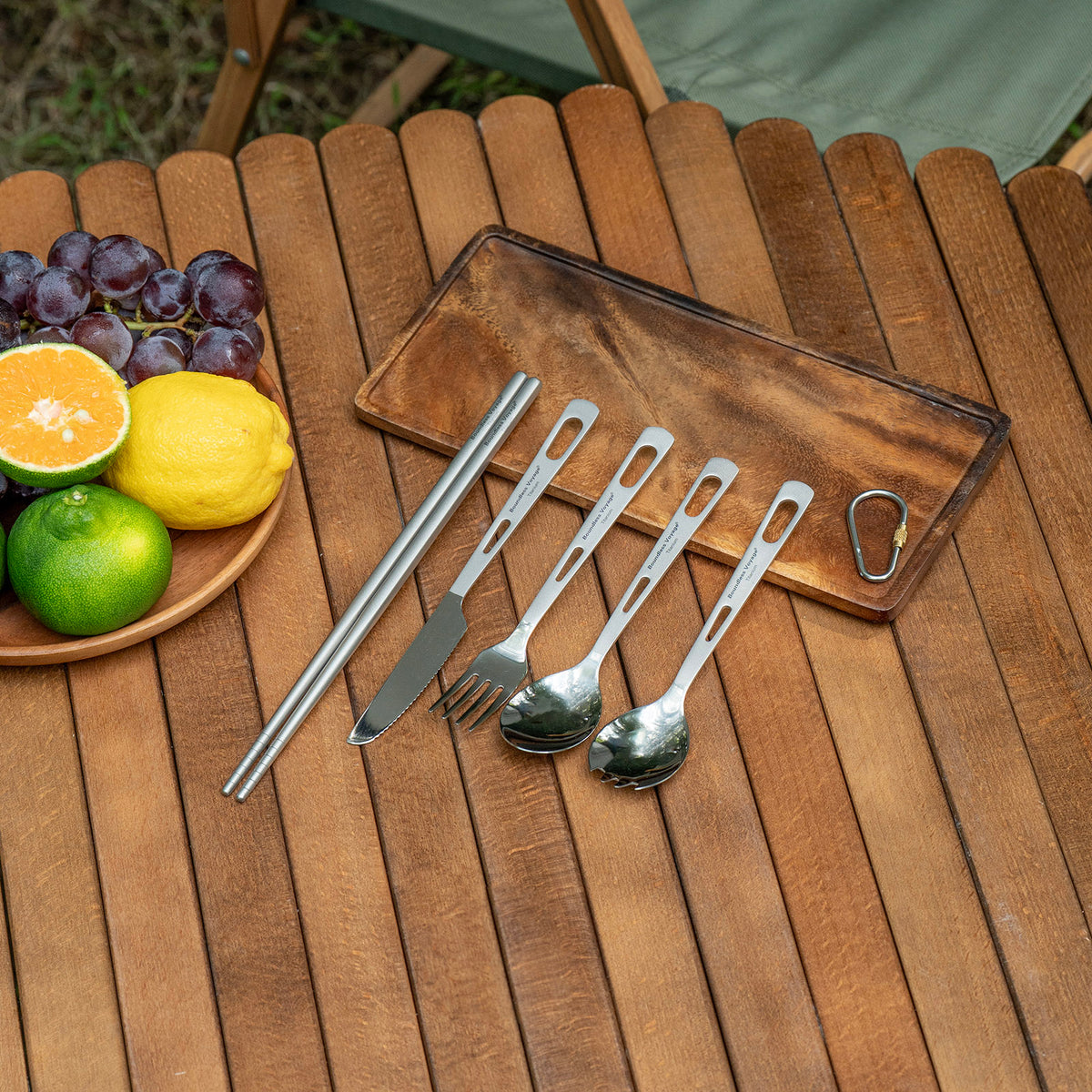 Boundless Voyage 6-Piece Titanium Cutlery Set – Ultralight TA1 Titanium Spoon, Fork, Knife, Spork & Chopsticks for Camping & Travel