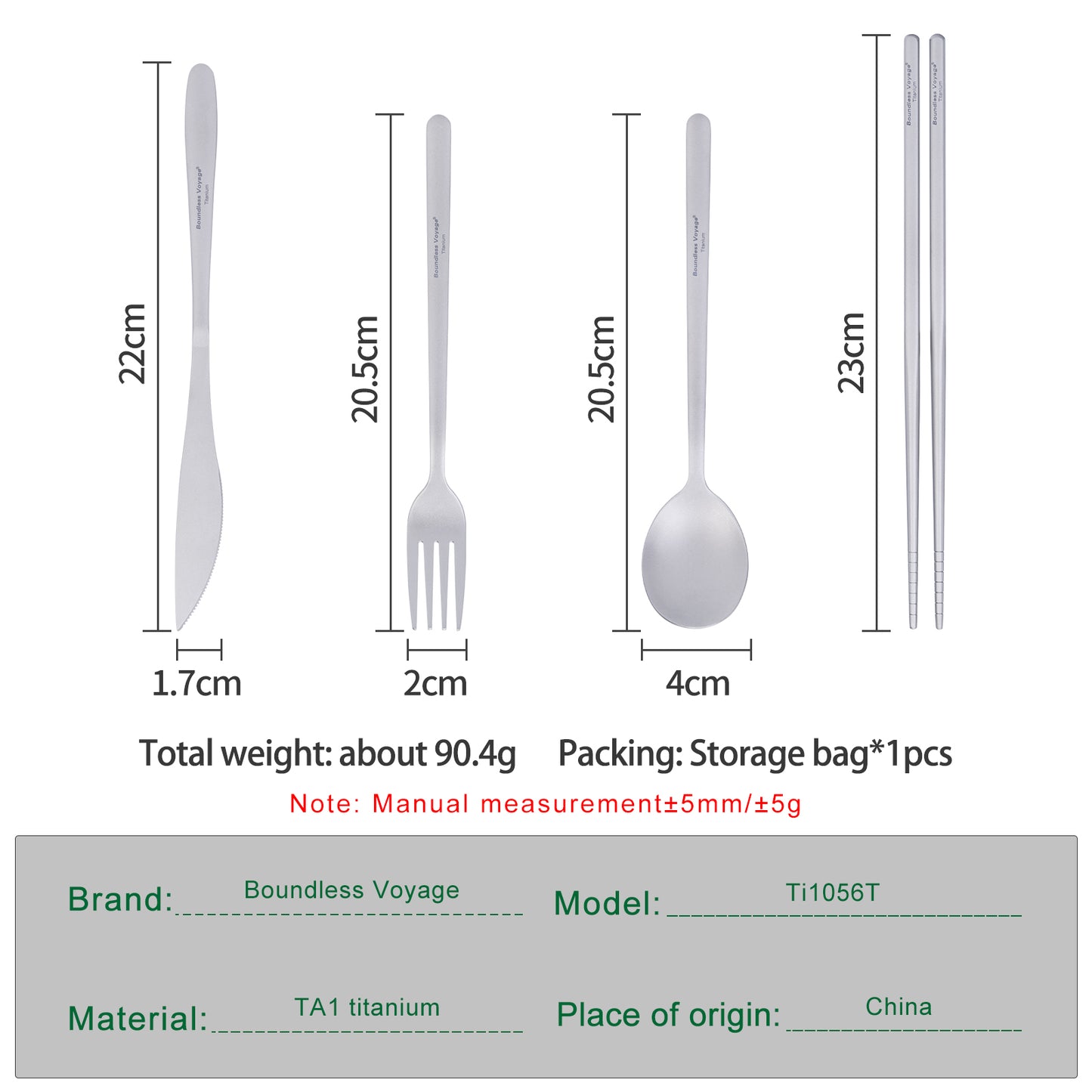 Boundless Voyage Titanium Camping Cutlery Set – Knife, Fork, Spoon & Chopsticks, Ultralight Tableware for Outdoor Travel & Home Use