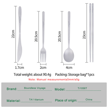 Boundless Voyage Titanium Camping Cutlery Set – Knife, Fork, Spoon & Chopsticks, Ultralight Tableware for Outdoor Travel & Home Use