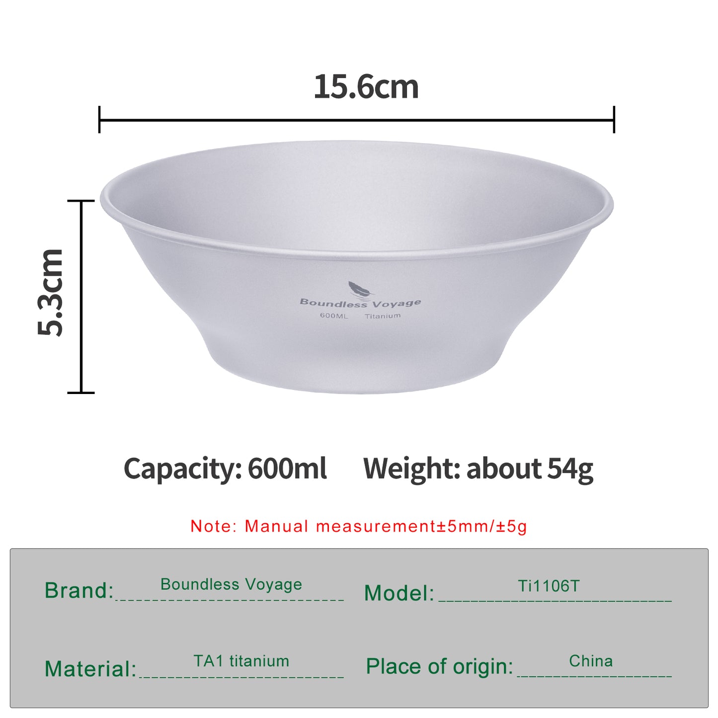 Boundless Voyage Camping Titanium Single-Walled Bowls Lightweight Dish Plate Outdoor Tableware  600ml