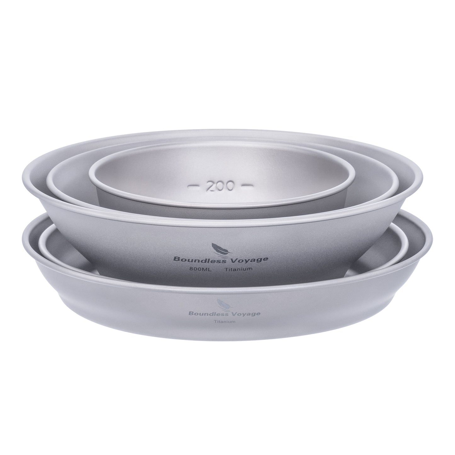 Boundless Voyage Titanium Bowl & Pan Set – Ultralight 5-Piece Camping Tableware Kit for Backpacking, Hiking & Outdoor Dining