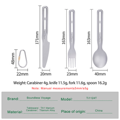 Boundless Voyage Titanium Knife Spoon Fork Chopsticks Set Outdoor Camping Ultralight Cutlery for Soup Meal Portable Tableware