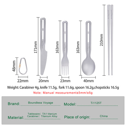 Boundless Voyage Titanium Knife Spoon Fork Chopsticks Set Outdoor Camping Ultralight Cutlery for Soup Meal Portable Tableware