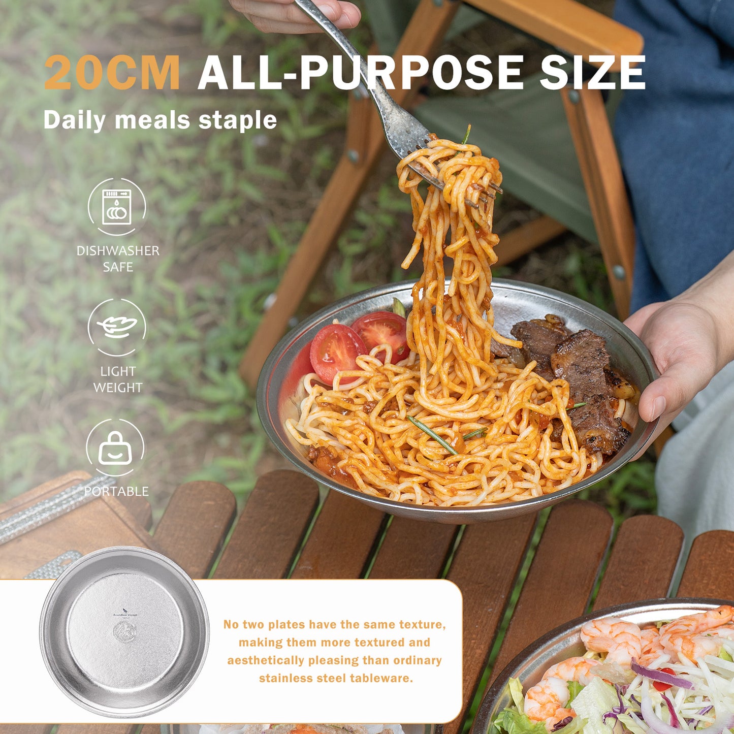 Boundless Voyage TA1 Titanium Dinner Plate – 20cm Lightweight Metal Plate for Camping, Picnic, Travel & Home