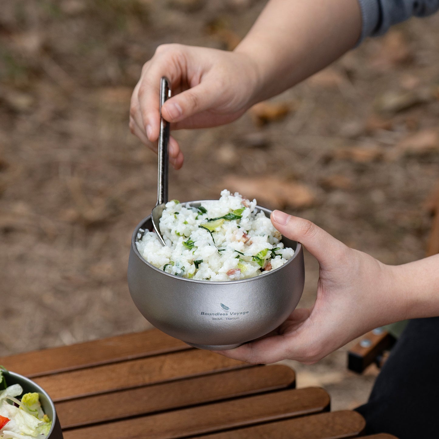 Boundless Voyage Double-Wall Titanium Bowl 380ml – Ultralight Insulated Camping Bowl | No-Burn Grip, Pure Titanium, Built for Backpacking & Outdoor Cooking
