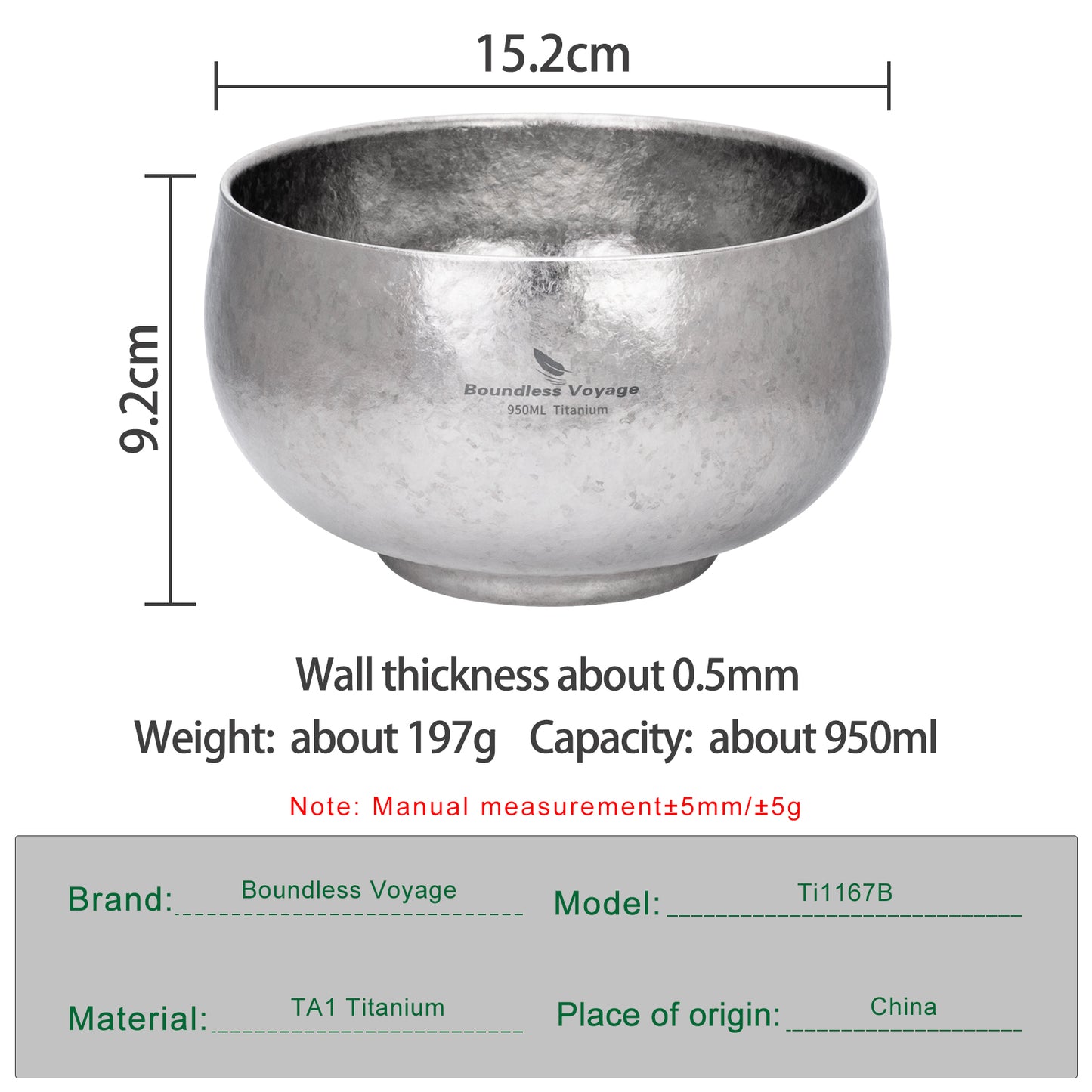 Boundless Voyage 950ml Double-Wall Titanium Bowl – Ultralight Insulated Camping Bowl | Large Capacity, No-Burn Grip, Pure Titanium for Backpacking & Outdoor Meals