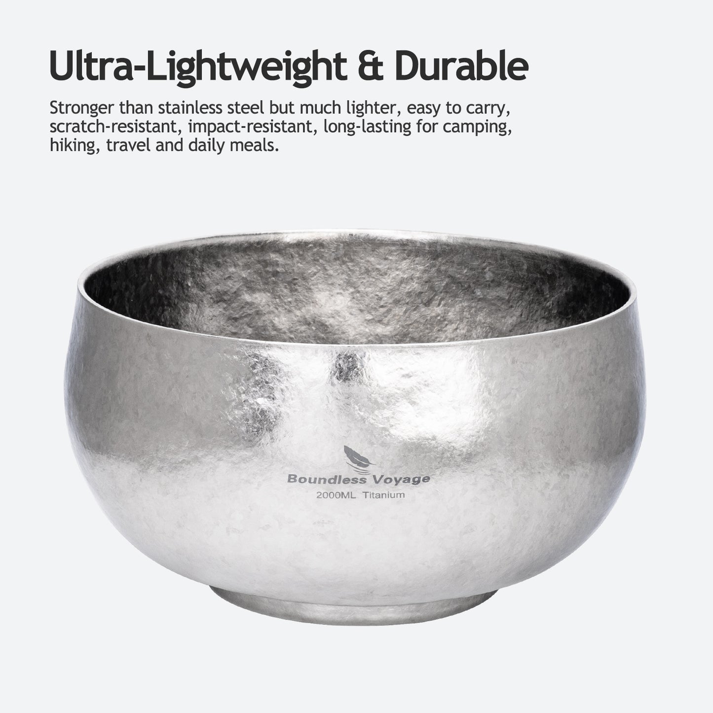 Boundless Voyage 2000ml Double-Wall Titanium Bowl – Extra-Large Ultralight Camping Bowl | Insulated No-Burn Grip, Pure Titanium for Group Meals & Outdoor Cooking