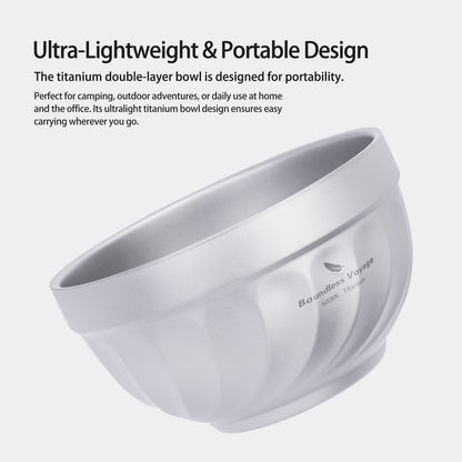 Boundless Voyage 500mlTitanium Double Walled Bowl Rice Soup Oatmeal Yogurt Serving Bowl Ultralight Outdoor Camping Travel Durable Portable Tableware