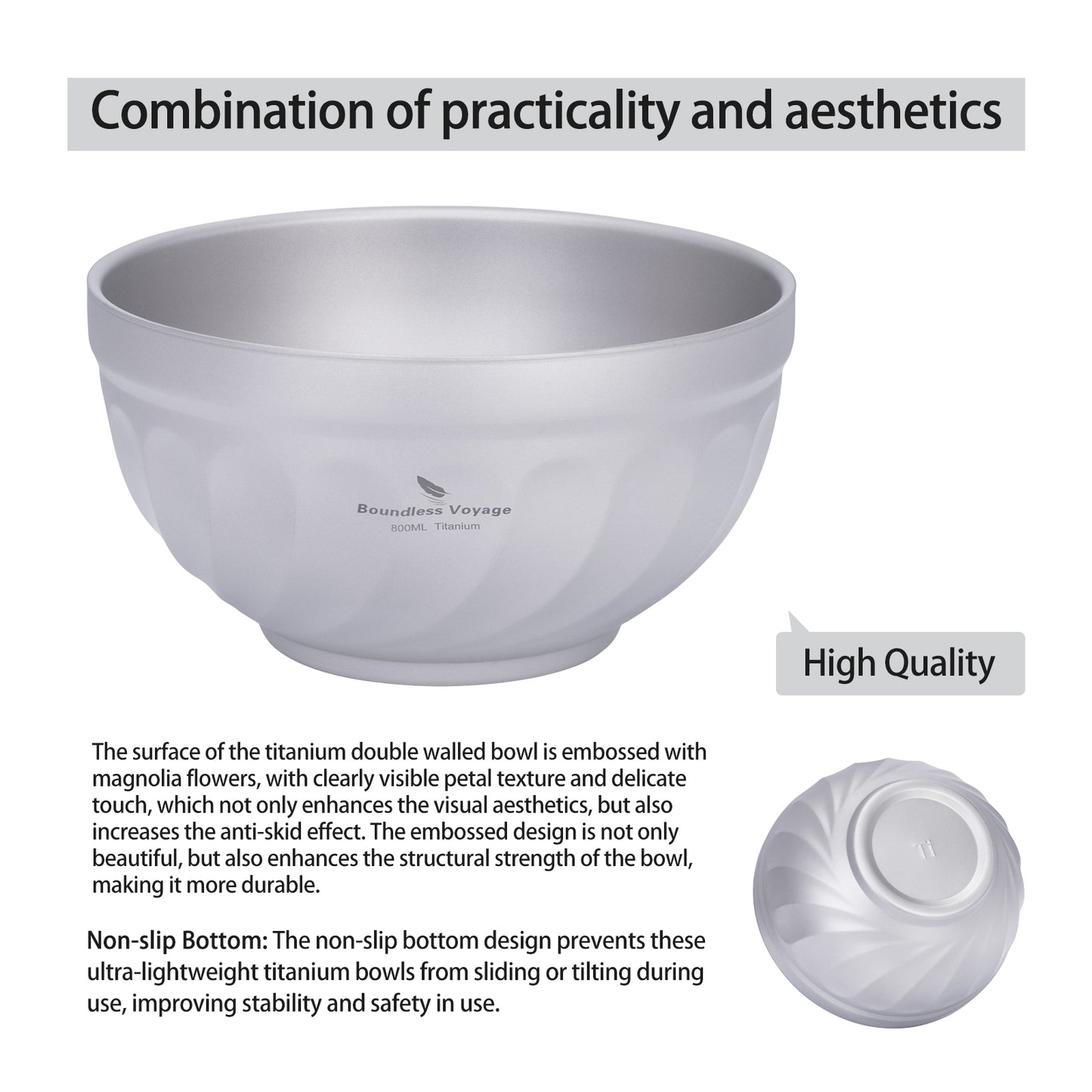 Boundless Voyage 800ml Titanium Double Walled Bowl Rice Soup Oatmeal Yogurt Serving Bowl Ultralight Outdoor Camping Travel Durable Portable Tableware