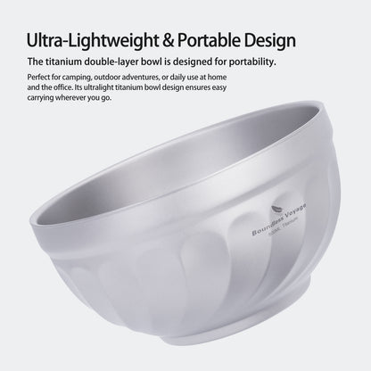 Boundless Voyage 800ml Titanium Double Walled Bowl Rice Soup Oatmeal Yogurt Serving Bowl Ultralight Outdoor Camping Travel Durable Portable Tableware