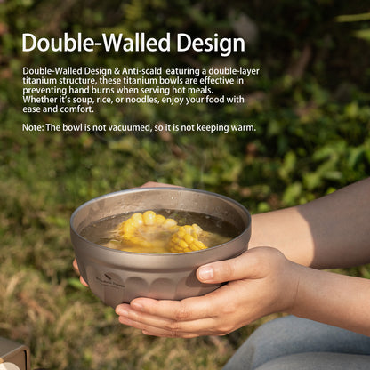 Boundless Voyage 800ml Titanium Double Walled Bowl Rice Soup Oatmeal Yogurt Serving Bowl Ultralight Outdoor Camping Travel Durable Portable Tableware
