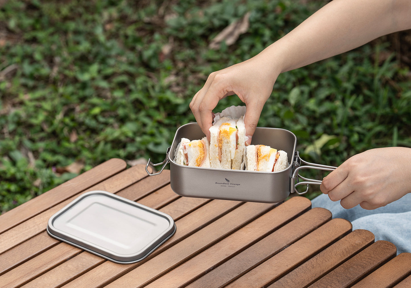 Boundless Voyage Titanium Bento with Lid & Handle Outdoor Camping Tableware Cookware Leak Proof Lunch Box Container