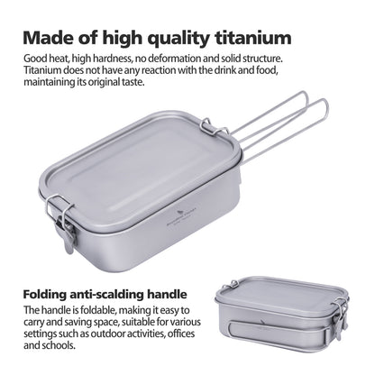 Boundless Voyage Titanium Bento with Lid & Handle Outdoor Camping Tableware Cookware Leak Proof Lunch Box Container