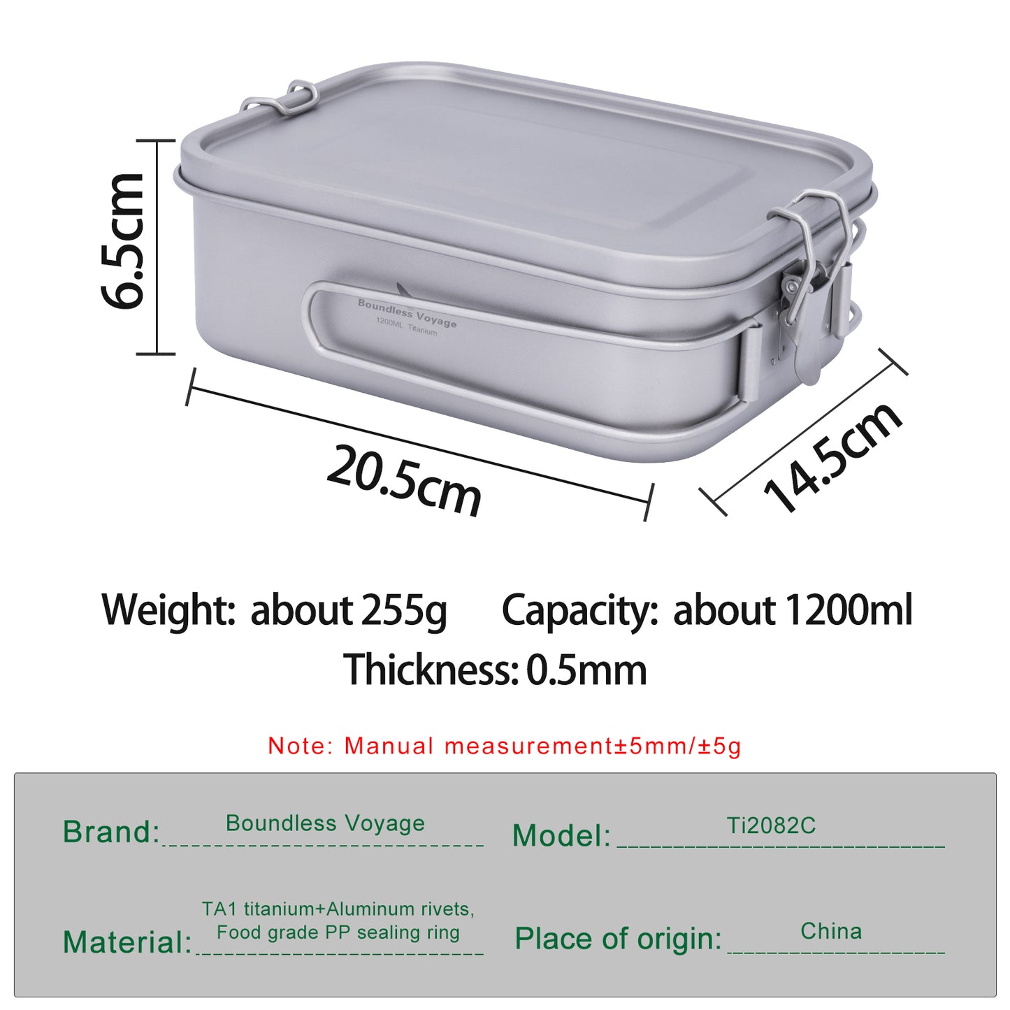 Boundless Voyage Titanium Bento with Lid & Handle Outdoor Camping Tableware Cookware Leak Proof Lunch Box Container