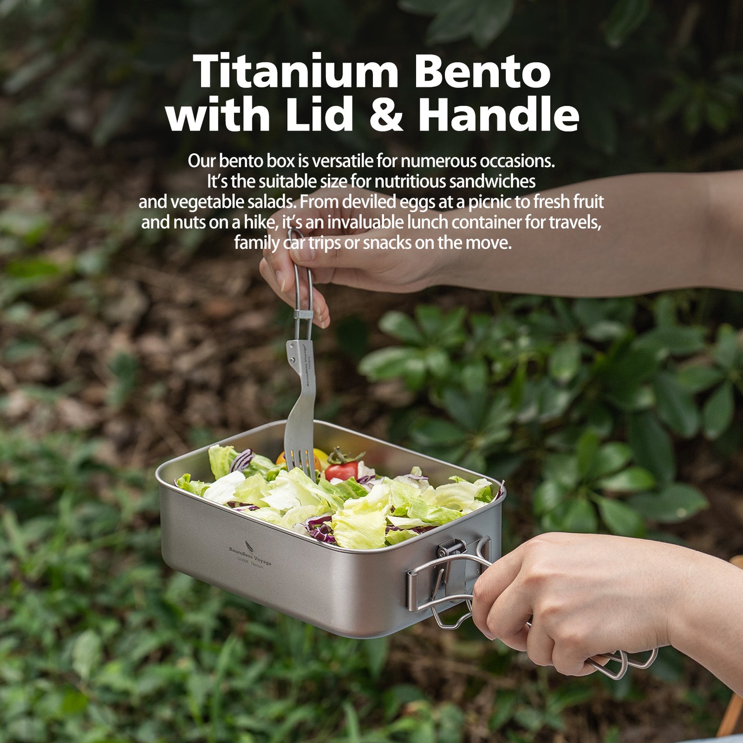Boundless Voyage Titanium Bento with Lid & Handle Outdoor Camping Tableware Cookware Leak Proof Lunch Box Container