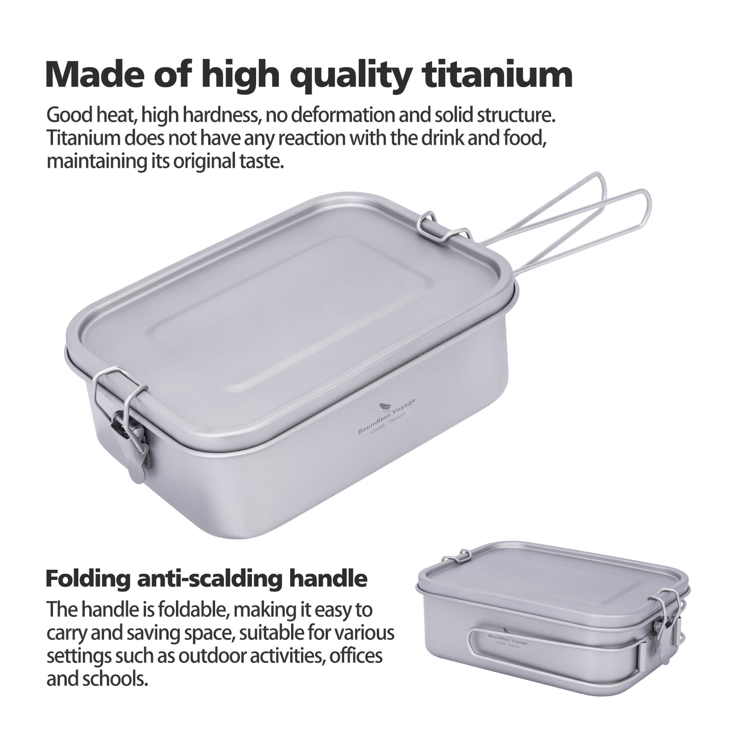 Boundless Voyage Titanium Bento with Lid & Handle Outdoor Camping Tableware Cookware Leak Proof Lunch Box Container
