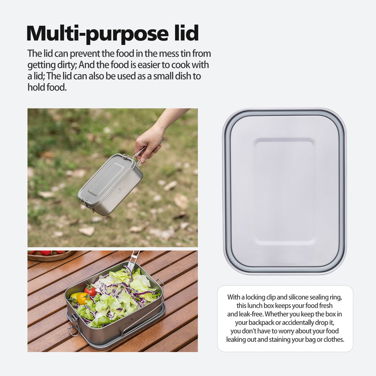 Boundless Voyage Titanium Bento with Lid & Handle Outdoor Camping Tableware Cookware Leak Proof Lunch Box Container