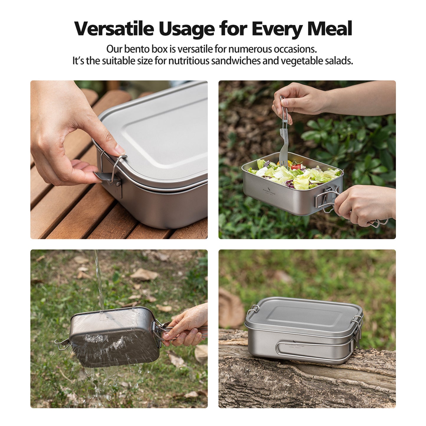 Boundless Voyage Titanium Bento with Lid & Handle Outdoor Camping Tableware Cookware Leak Proof Lunch Box Container