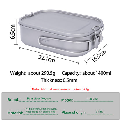 Boundless Voyage Titanium Bento with Lid & Handle Outdoor Camping Tableware Cookware Leak Proof Lunch Box Container