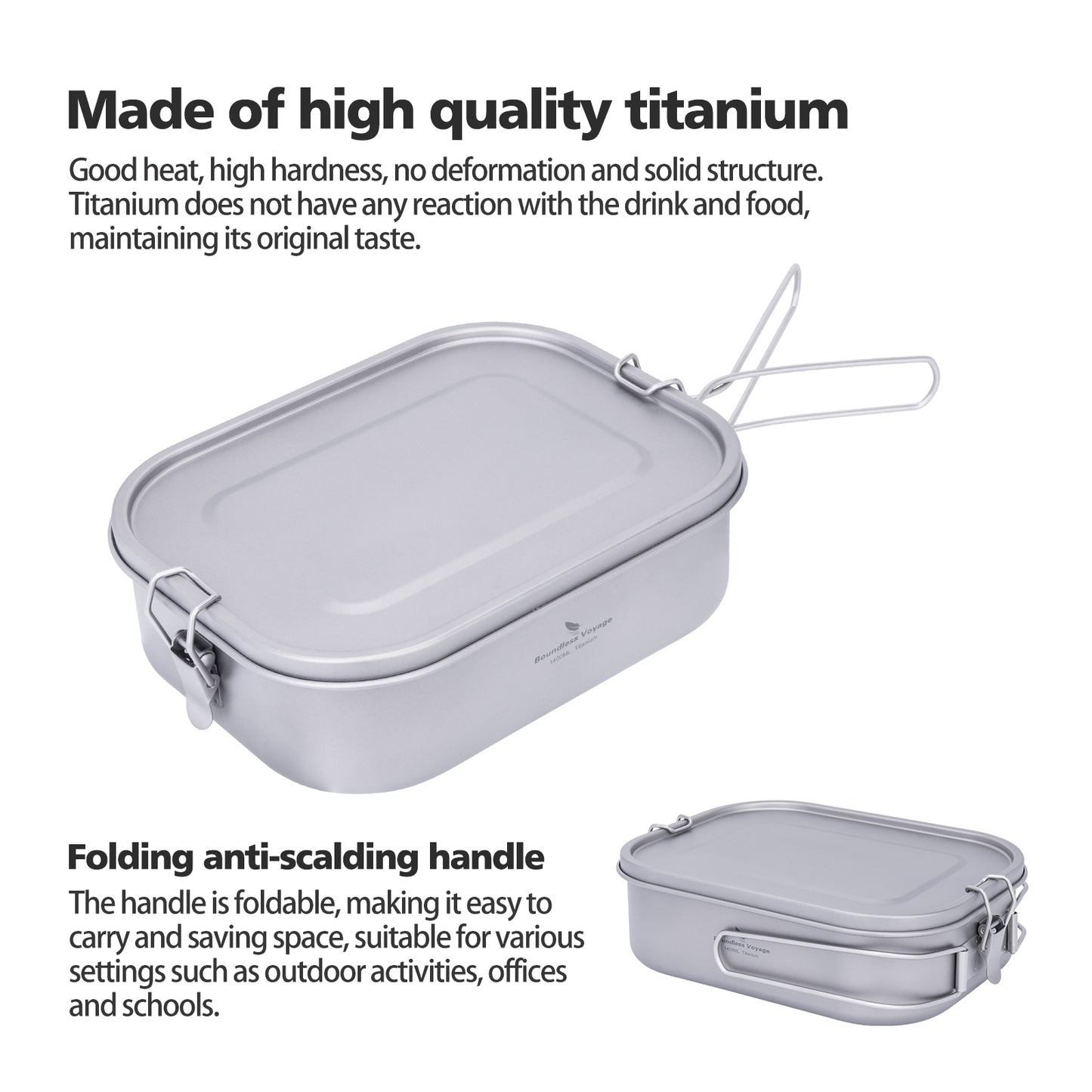 Boundless Voyage Titanium Bento with Lid & Handle Outdoor Camping Tableware Cookware Leak Proof Lunch Box Container