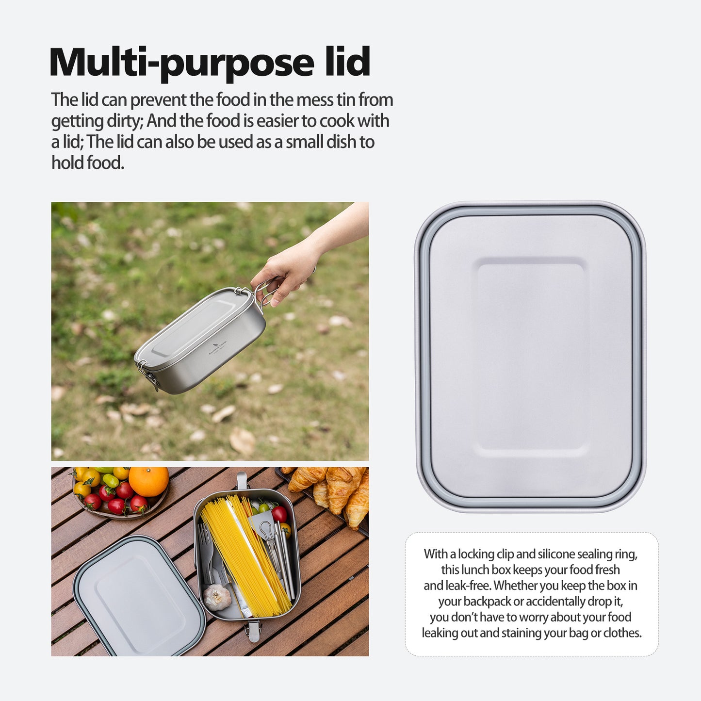 Boundless Voyage Titanium Bento with Lid & Handle Outdoor Camping Tableware Cookware Leak Proof Lunch Box Container