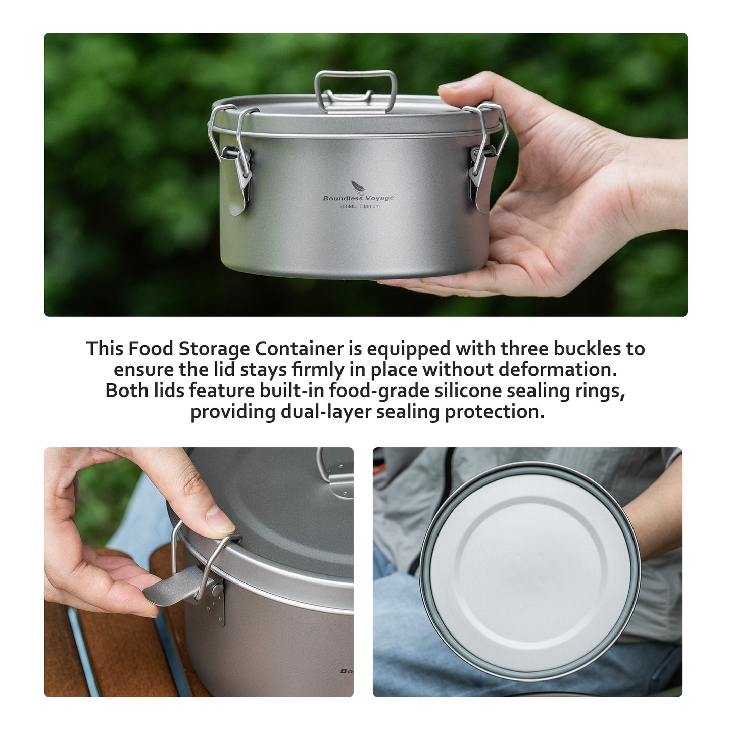 Boundless Voyage 1500ml Titanium Food Storage Container – Multi-Functional Lunch Box & Steamer with Sealed & Vented Lids for Camping, Travel & Meal Prep