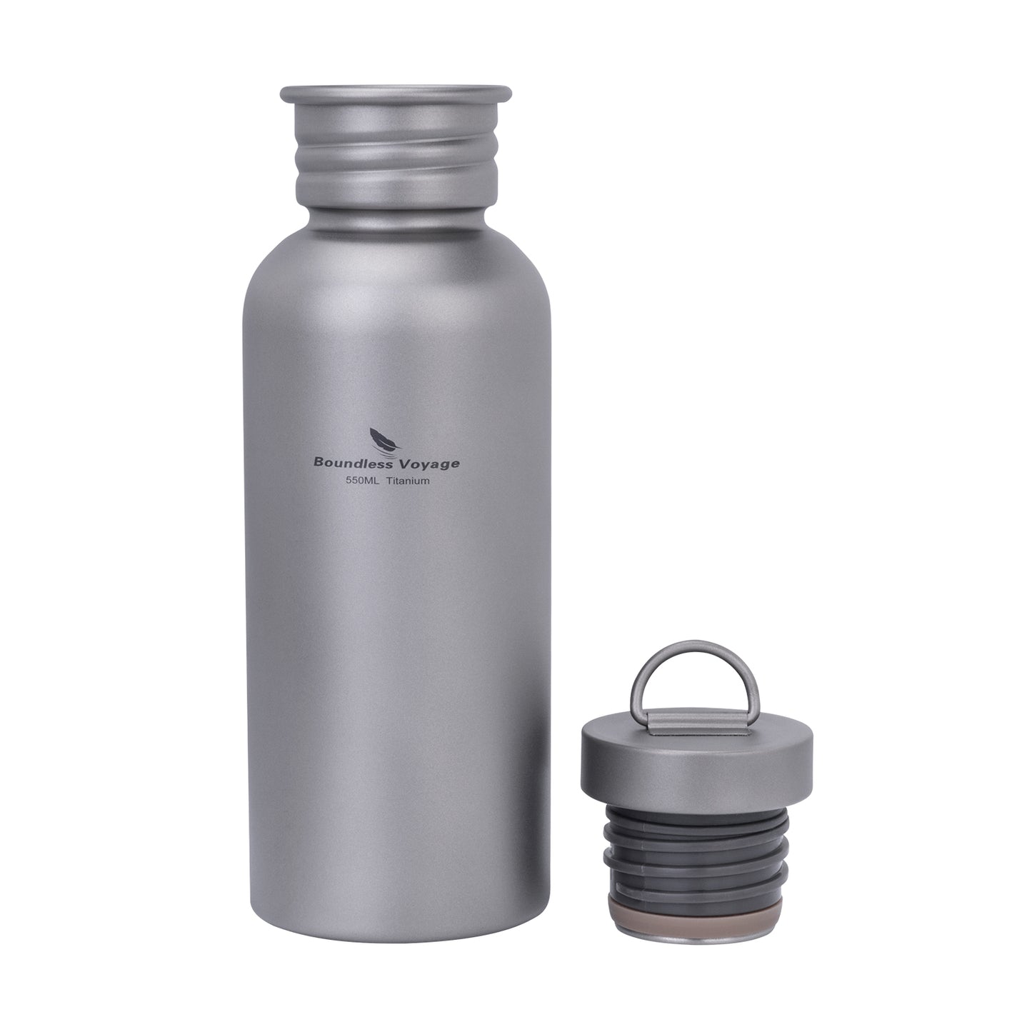 Boundless Voyage 550ml Titanium Water Bottle – Ultralight Wide Mouth Metal Bottle, Leakproof TA1 Titanium Canteen with Carry Bag for Camping, Hiking & Travel
