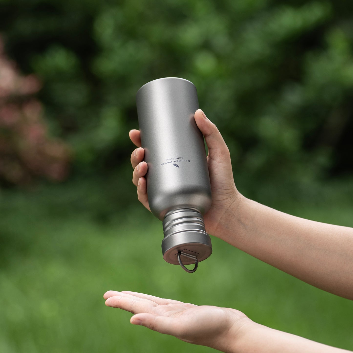 Boundless Voyage 550ml Titanium Water Bottle – Ultralight Wide Mouth Metal Bottle, Leakproof TA1 Titanium Canteen with Carry Bag for Camping, Hiking & Travel