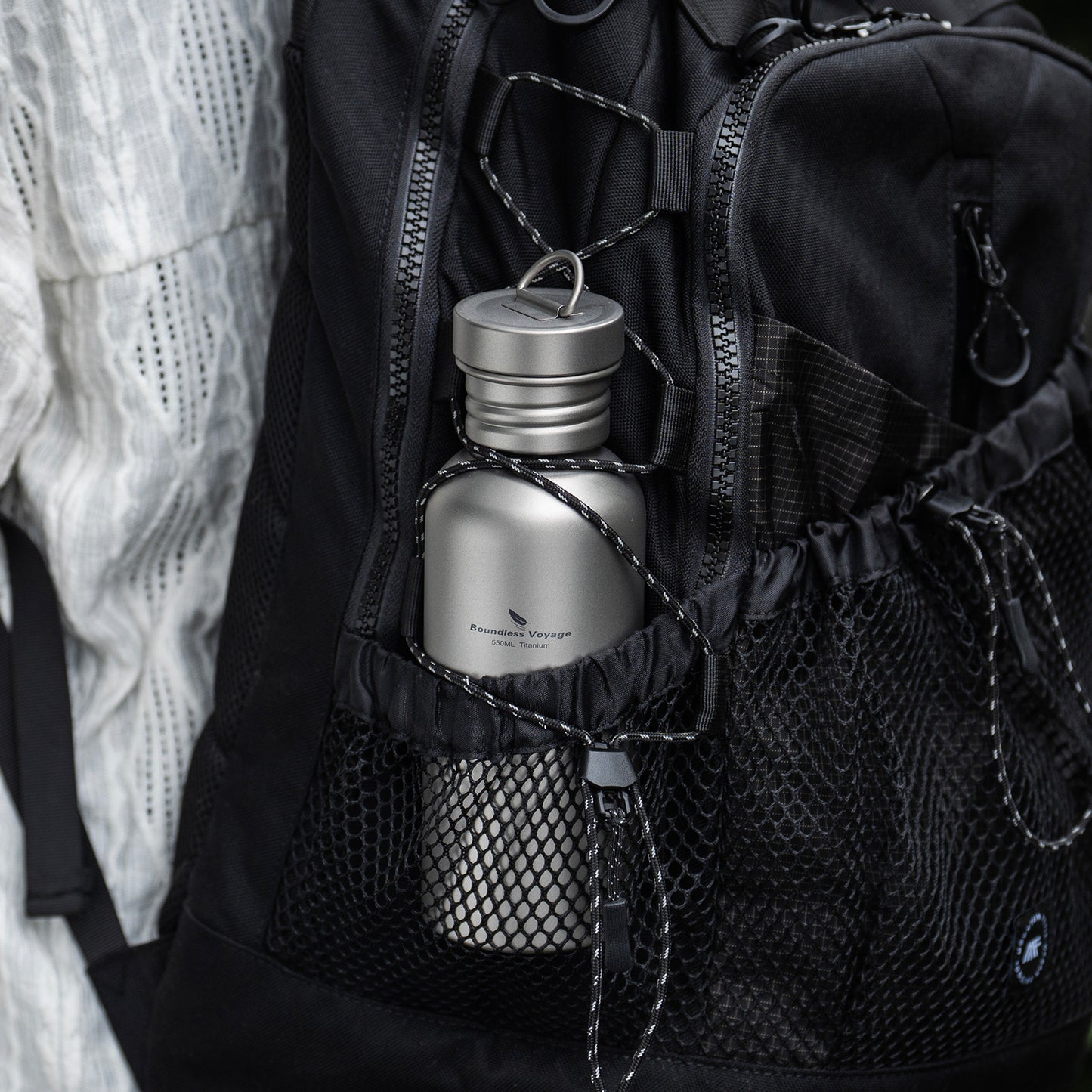 Boundless Voyage 550ml Titanium Water Bottle – Ultralight Wide Mouth Metal Bottle, Leakproof TA1 Titanium Canteen with Carry Bag for Camping, Hiking & Travel