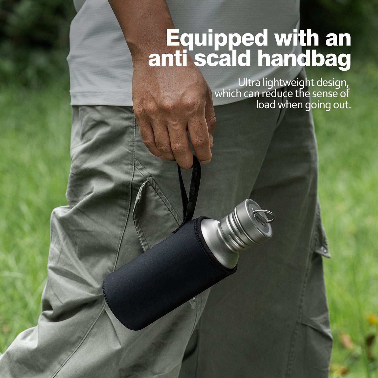 Boundless Voyage 550ml Titanium Water Bottle – Ultralight Wide Mouth Metal Bottle, Leakproof TA1 Titanium Canteen with Carry Bag for Camping, Hiking & Travel