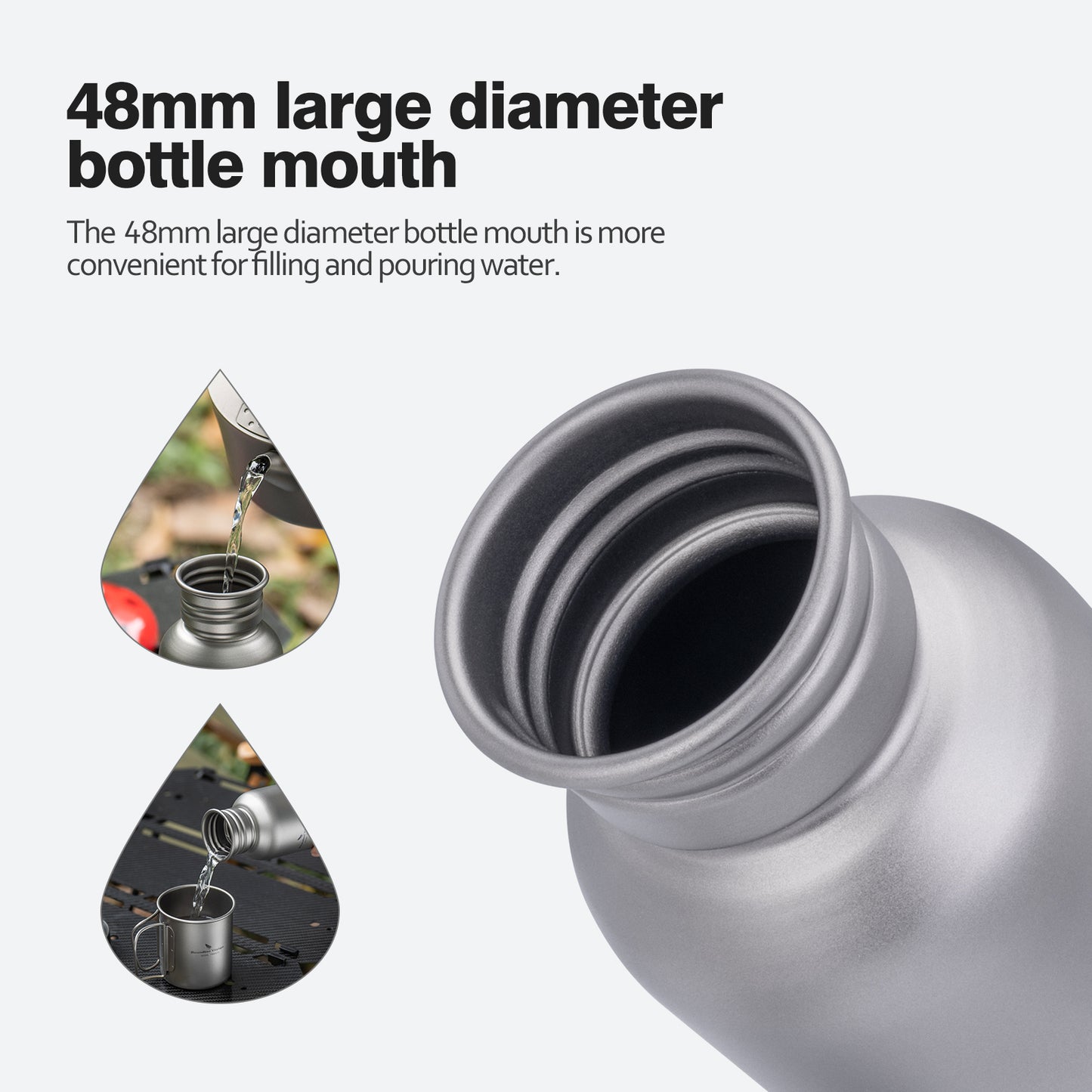 Boundless Voyage 550ml Titanium Water Bottle – Ultralight Wide Mouth Metal Bottle, Leakproof TA1 Titanium Canteen with Carry Bag for Camping, Hiking & Travel