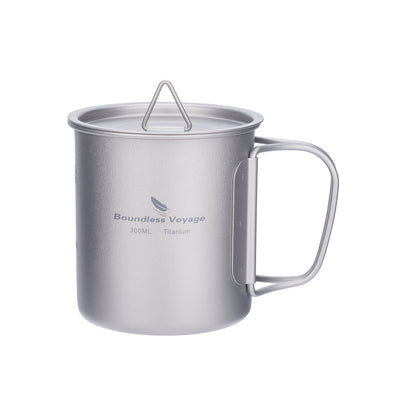 Unlimited Voyage 300ml Titanium Alloy Cup with Lid and Folding Handle for Outdoor Camping Ultra-Light Water Tea and Coffee Cup