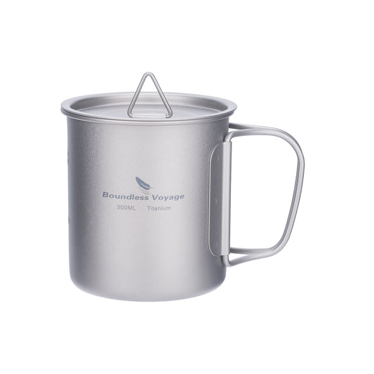 Unlimited Voyage 300ml Titanium Alloy Cup with Lid and Folding Handle for Outdoor Camping Ultra-Light Water Tea and Coffee Cup
