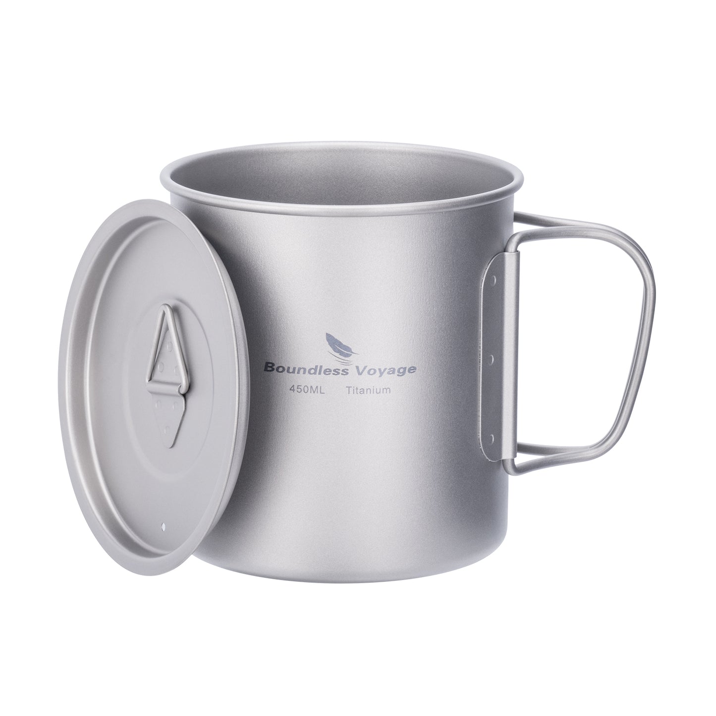 Unlimited Voyage 450ml Titanium Alloy Cup with Lid and Folding Handle for Outdoor Camping Ultra-Light Water Tea and Coffee Cup