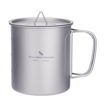Unlimited Voyage 600ml Titanium Alloy Cup with Lid and Folding Handle for Outdoor Camping Ultra-Light Water Tea and Coffee Cup