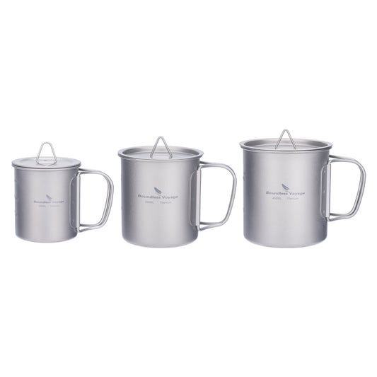 Boundless Voyage 3-Piece Ultralight Titanium Nesting Cup Set | 200/300/450ml Stackable Camping Mug Kit