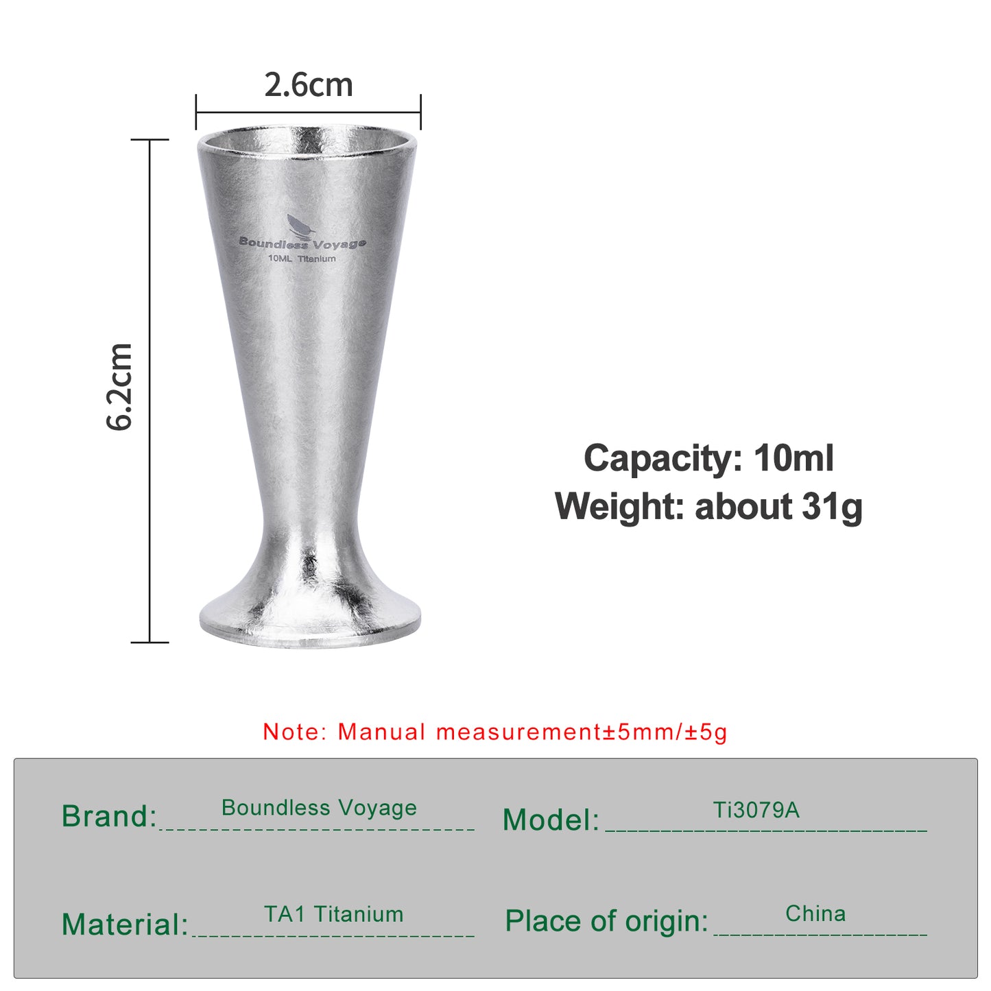 Boundless Voyage Titanium Mini Shot Glass  10ml Ultralight Whiskey  Tequila Cup for Camping Travel  Outdoor Use