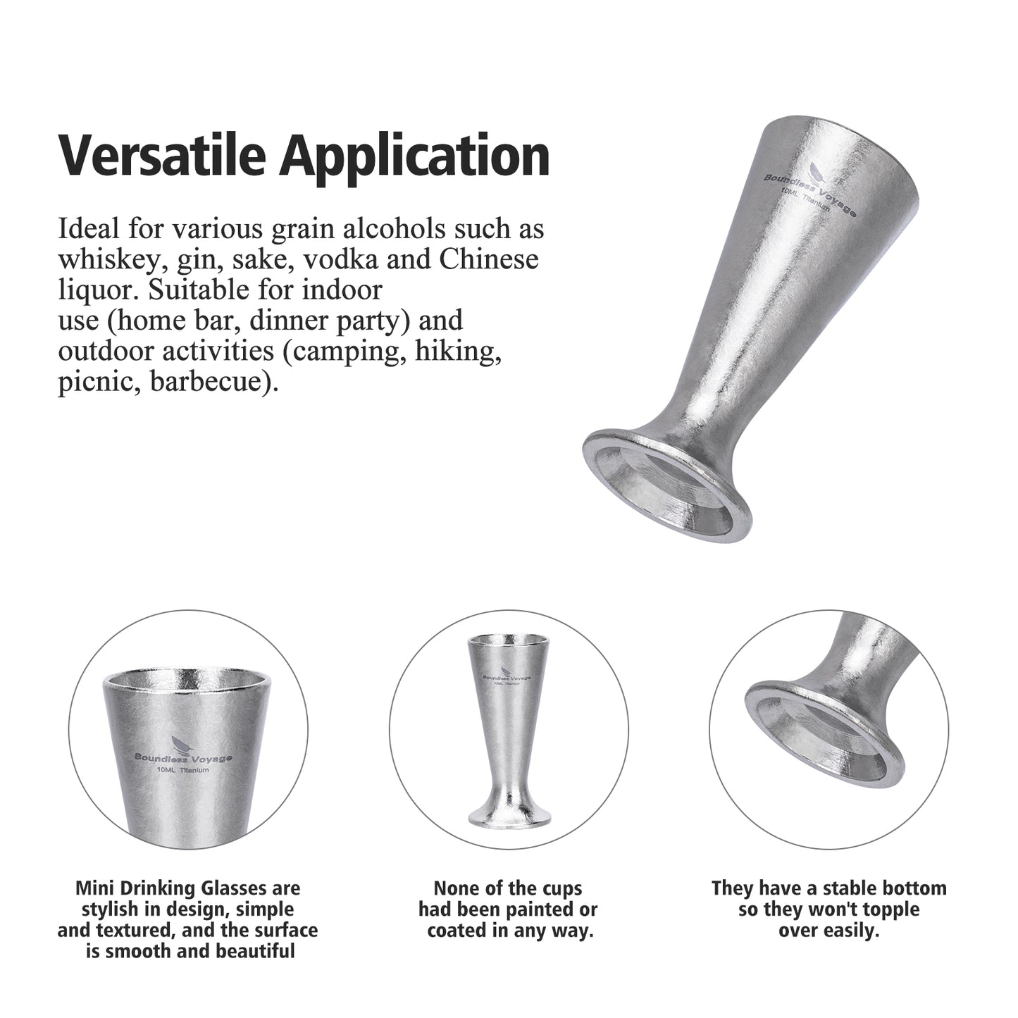 Boundless Voyage Titanium Mini Shot Glass  10ml Ultralight Whiskey  Tequila Cup for Camping Travel  Outdoor Use