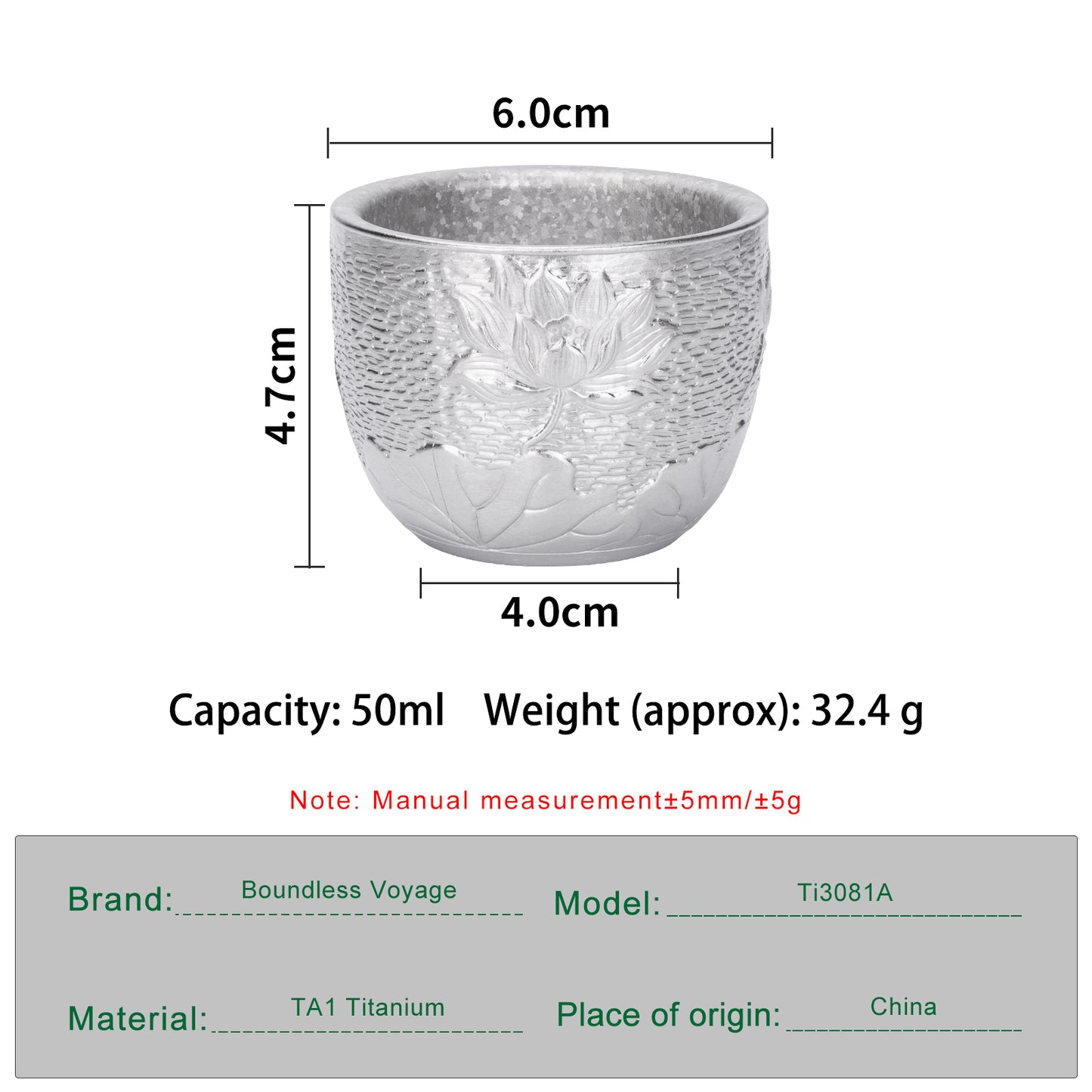 Boundless Voyage 50ml Pure Titanium Double-Wall Cup – Ultralight Mini Camping Cup for Espresso, Tea & Outdoor Travel